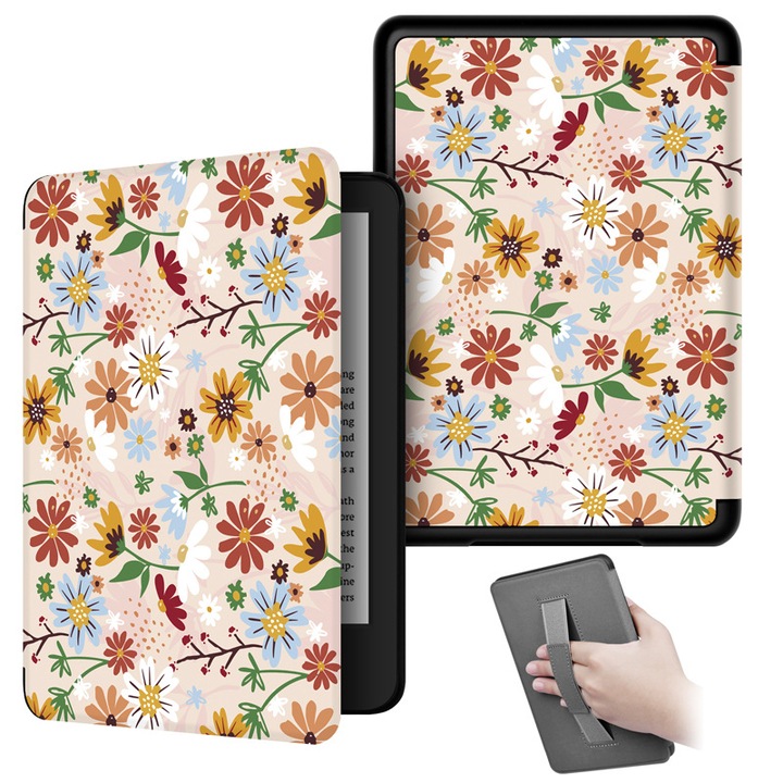 Калъф за Kindle Paperwhite 2024 12-то поколение и Kindle Colorsoft Signature Edition, SINSELET, 7 инча, с дръжка, автоматично събуждане и заспиване, Оранжев жасмин