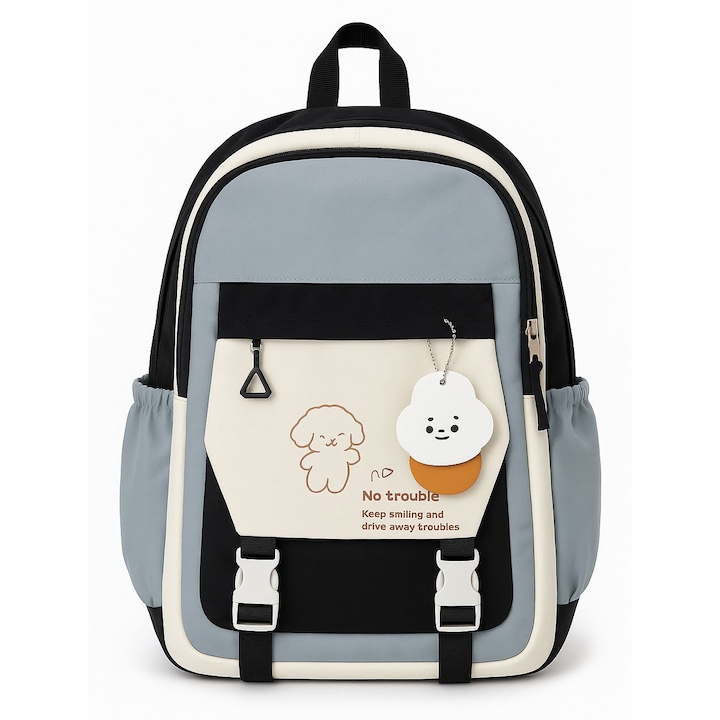 Ученичка/ежедневна раница 45x35x12 см с щампа на кученце и мотивационно послание, Лека, Удобни презрамки, Ежедневна