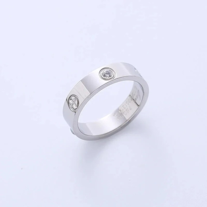 Inel argintiu, LOVE, din otel inoxidabil, suflat cu aur 18k, cu pietre din zirconiu, Percy C8 - 9 (circumferinta: 59.5 mm)