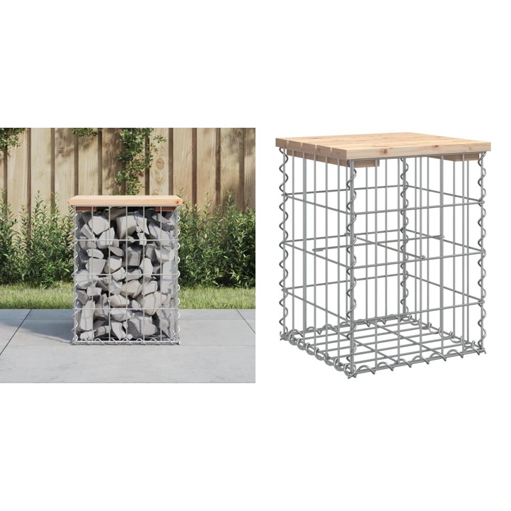 Banca de gradina, design gabion, 33x31x42 cm, lemn masiv de pin