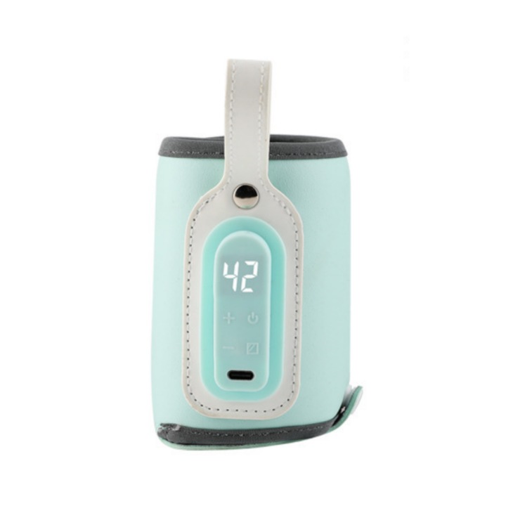 Incalzitor portabil pentru lapte, temperatura constanta, afisaj digital, incarcare rapida Type-C, rezistent la murdarie, velcro, 21 W, albastru