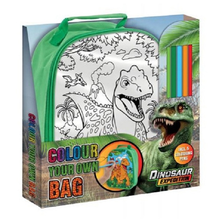 Színezhető hátizsák, dinoszauruszok, 5 filct5 marker