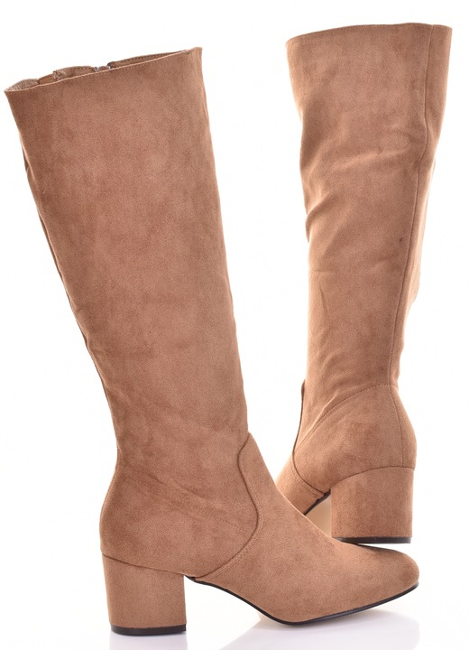 Cizme dama Martinus, piele intoarsa, toc 6 cm, peste genunchi, maro