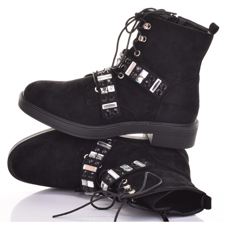 Ghete dama Martinus, negre, piele intoarsa, toc plat, izolate
