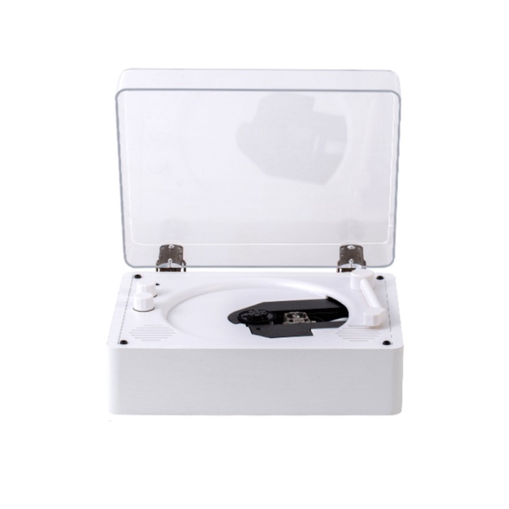 CD player, Bluetooth, dual speakers, Hi-Fi, laser disc reader, remote control, 2000mAh, wooden, retro, white