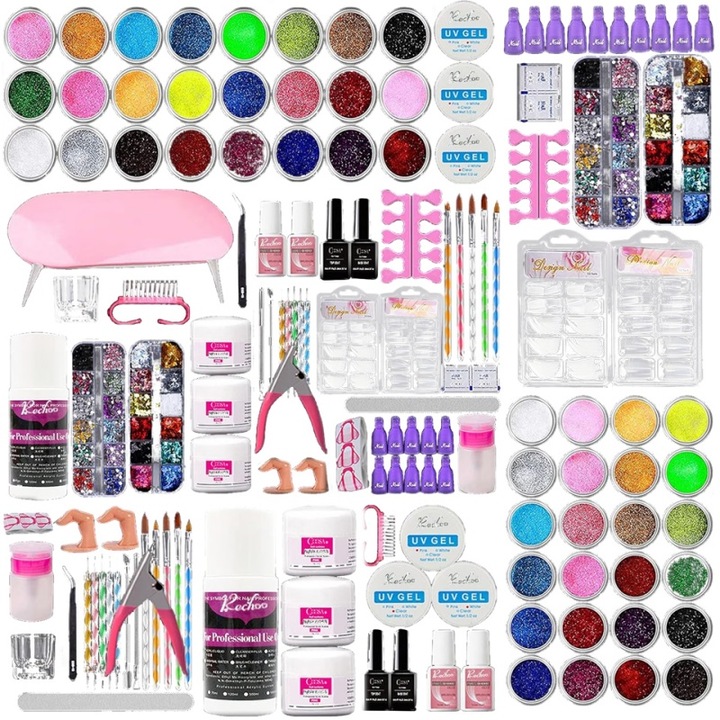 Teljes akril köröm szett kezdőknek, AjieQaQ, dekoratív kiegészítők, többszínű, otthoni használatra