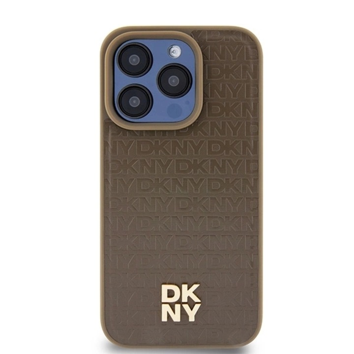 DKNY DKHMP14LPSHRPSW iPhone 14 Pro készülékhez tok 6,1 hüvelyk Leather Pattern Metal Logo MagSafe barna