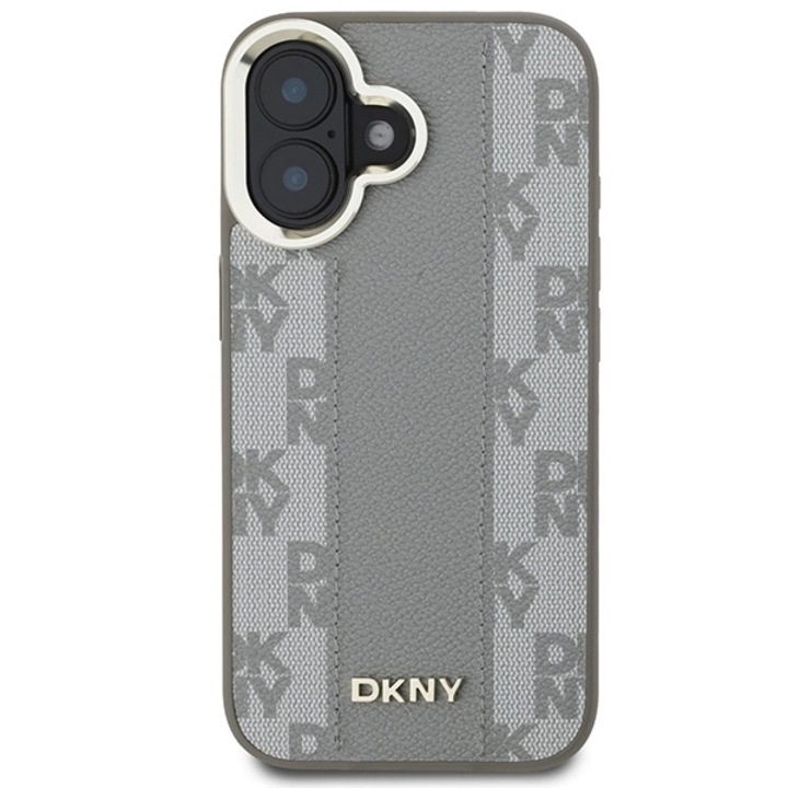 DKNY bőr kockás mintás MagSafe tok iPhone 16-tal kompatibilis, bézs