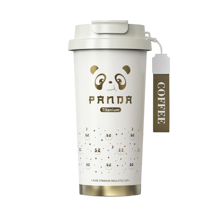 Termos BigCar din titan, 520ml, cu maner din sfoara impletita/PVC, crem