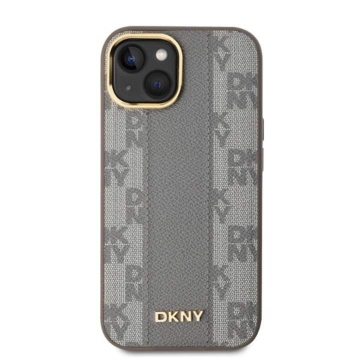 DKNY bőr, kockás, egyszínű mintás tok MagSafe-fel, iPhone 14-kompatibilis, bézs