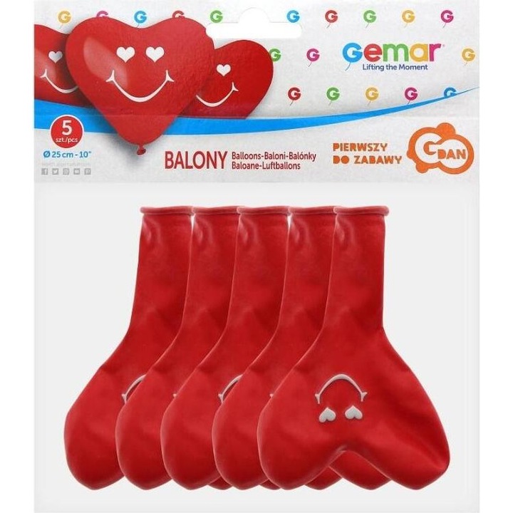 Комплект балони Godan от 5 броя, премиум, усмихнати сърца, многоцветни