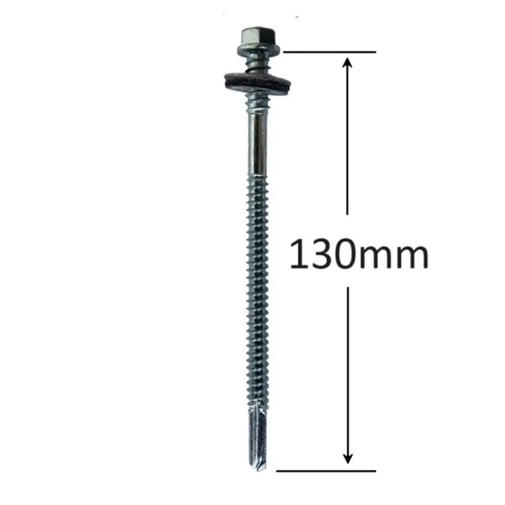 Surub Panou Sandwich autoforant, cu cap hexagonal, saiba si garnitura, Zincat 6.3/5.5, 130mm 100 bucati/cutie