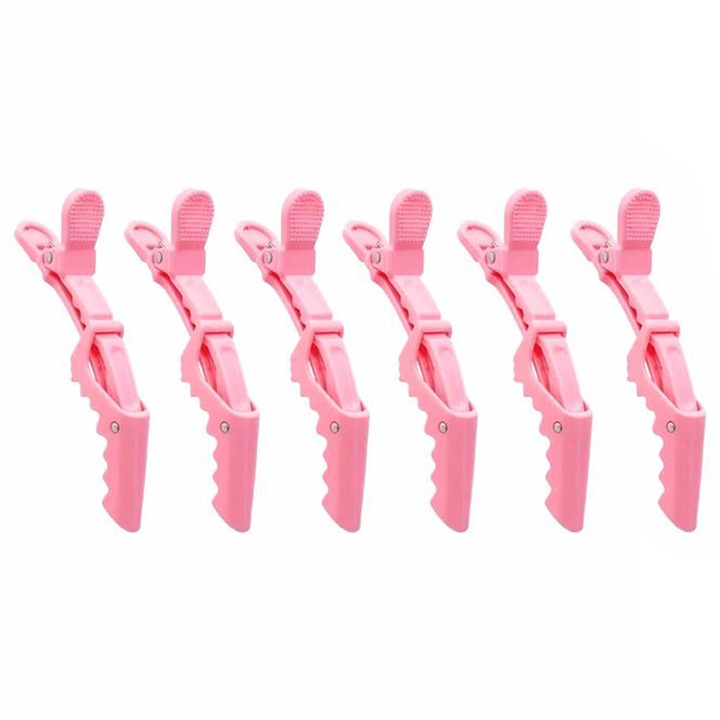 6 db hajcsat készlet, rózsaszín, ABS, nagy 11.5x4cm, tartós, biztonságos fogás, hajvágáshoz és festéshez