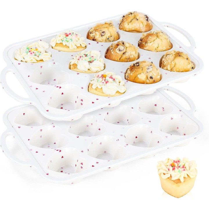 Tava pentru briose din silicon, set de 2, design robust, alb, rezistente la temperaturi extreme