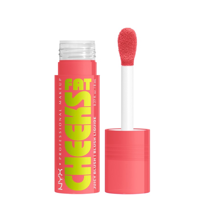 Blush lichid NYX Professional Makeup Fat Cheeks 2 Fig Fizz, rezistenta indelungata pana la 12 ore, nu se estompeaza, 8 ml