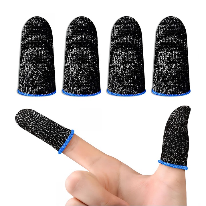 Комплект 4 накрайника за пръсти за гейминг, TREXORA, еластични, черни и сини, 110.6x99мм
