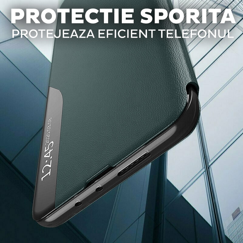 Husa pentru Samsung Galaxy A07 Tip Carte, S-View, Functie de Stand, Calitate Premium, Antisoc, Protectie Sporita, Verde
