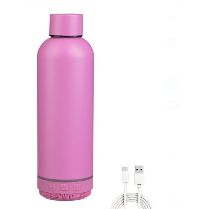 Sticlă izotermică cu boxă Bluetooth, 430 ml, inox, lila mat, 12h cald / 24h rece, 7x24cm