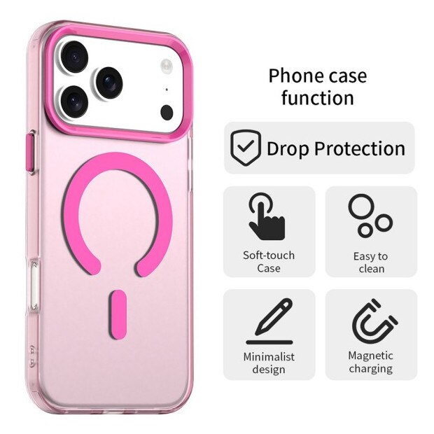 Husa Upzz® Tech Candy Compatibila Cu iPhone 17 Pro Max Tehnologie Magsafe, Protectie La Camera si Colturi, Pink