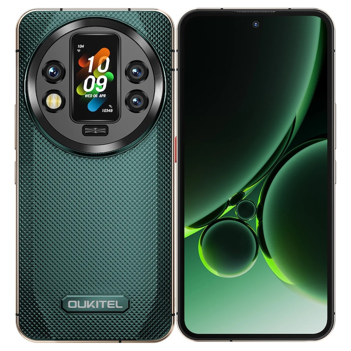 Telefon mobil Oukitel WP200 Pro, Verde, 5G, 6.7" FHD+ AMOLED, Ecran Smart Detasabil, 72GB RAM (24GB+48GB extensibili), 1TB ROM, Android 15, Dimensity 8200, 108MP+32MP, 8800mAh, 45W, Dual SIM