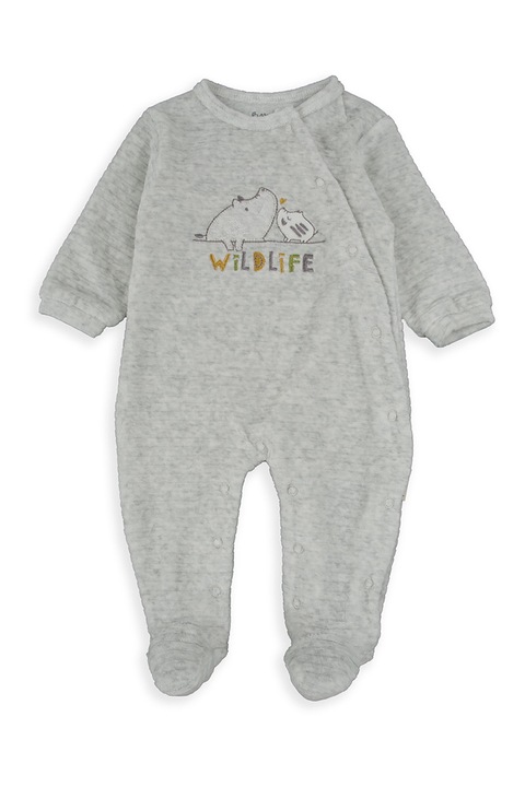 Babybol, Унисекс гащеризон тип ританки с памук с бродирана шарка, Черен/Светло сив, 80 CM