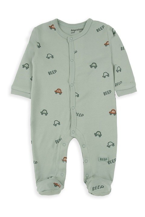 Babybol, Гащеризон тип ританки от органичен памук с шарка на коли, Папратово зелено