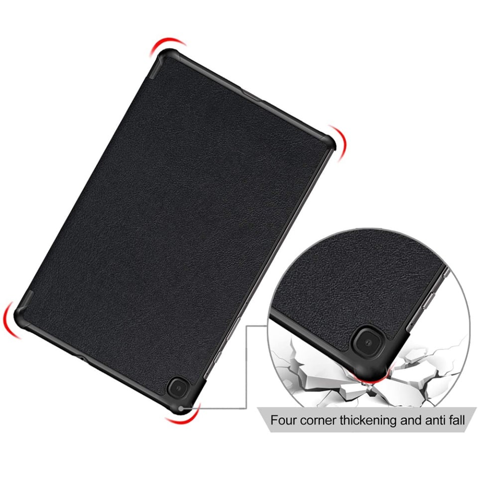 Husa tableta pentru Samsung Galaxy Tab S6 Lite (2020 / 2022 / 2024), SKYDDAR INNOVATION, cu suport Multi-Unghi si functie Sleep/Wake, FoldPro, Negru, set cu sticker