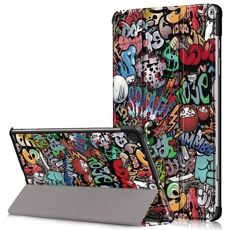 Husa tableta pentru Samsung Galaxy Tab S6 Lite (2020 / 2022 / 2024), SKYDDAR INNOVATION, cu suport Multi-Unghi si functie Sleep/Wake, FoldPro, Multicolor, set cu sticker