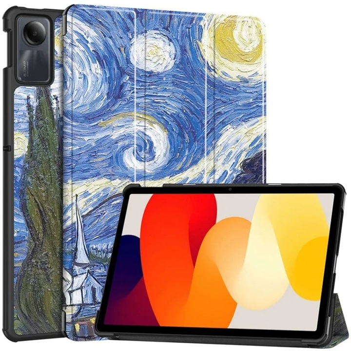 Husa tableta pentru Xiaomi Redmi Pad SE 11", SKYDDAR INNOVATION, cu suport Multi-Unghi si functie Sleep/Wake, FoldPro, Starry night, set cu sticker