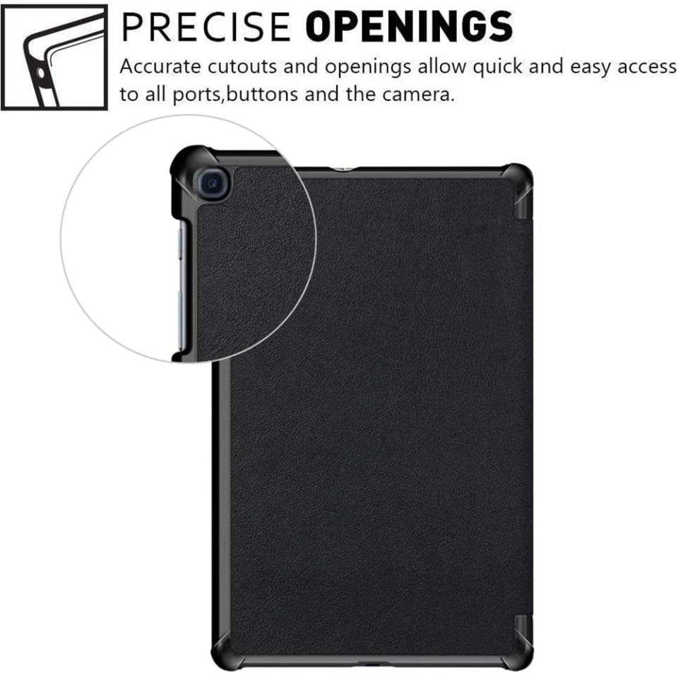Husa tableta pentru Samsung Galaxy Tab A 10.1 2019 T510, SKYDDAR INNOVATION, cu suport Multi-Unghi si functie Sleep/Wake, FoldPro, Negru, set cu sticker