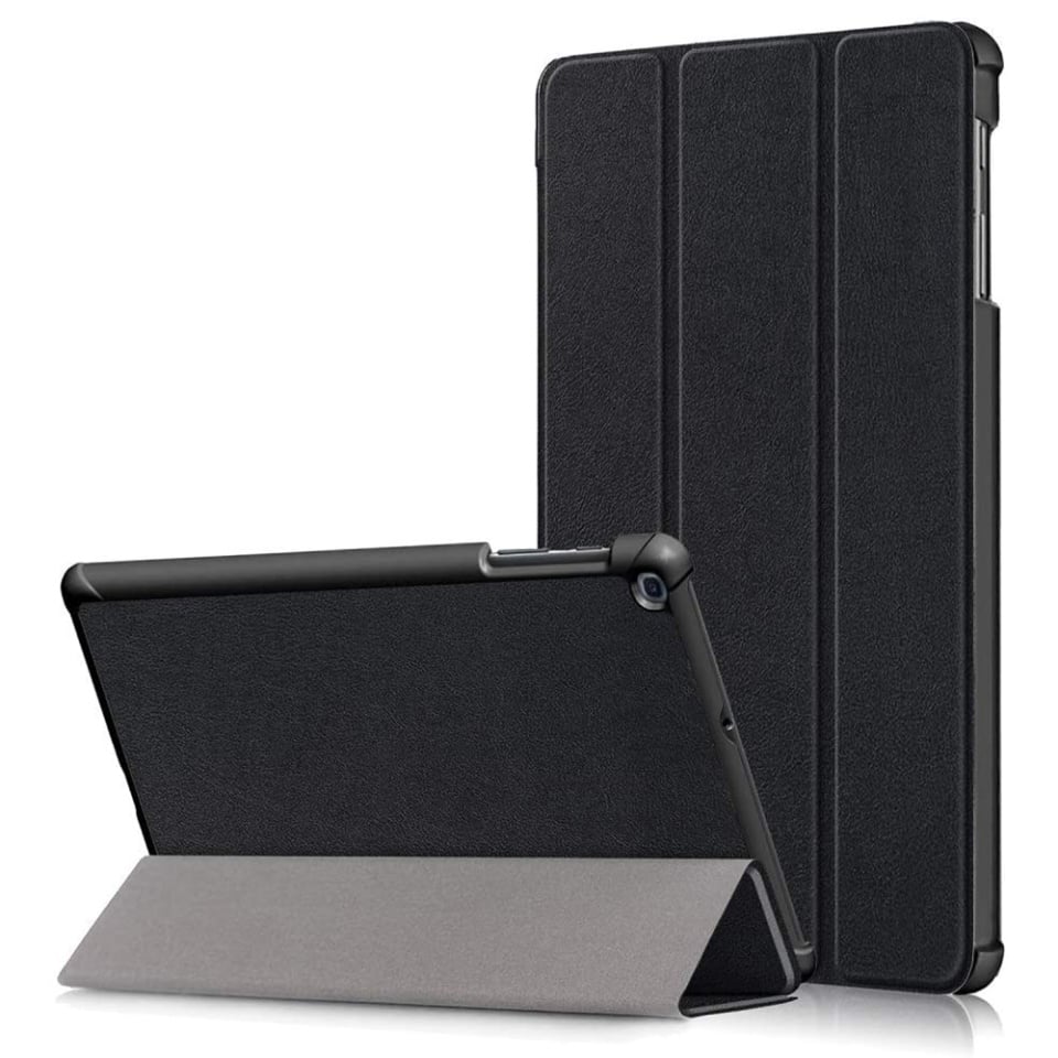 Husa tableta pentru Samsung Galaxy Tab A 10.1 2019 T510, SKYDDAR INNOVATION, cu suport Multi-Unghi si functie Sleep/Wake, FoldPro, Negru, set cu sticker