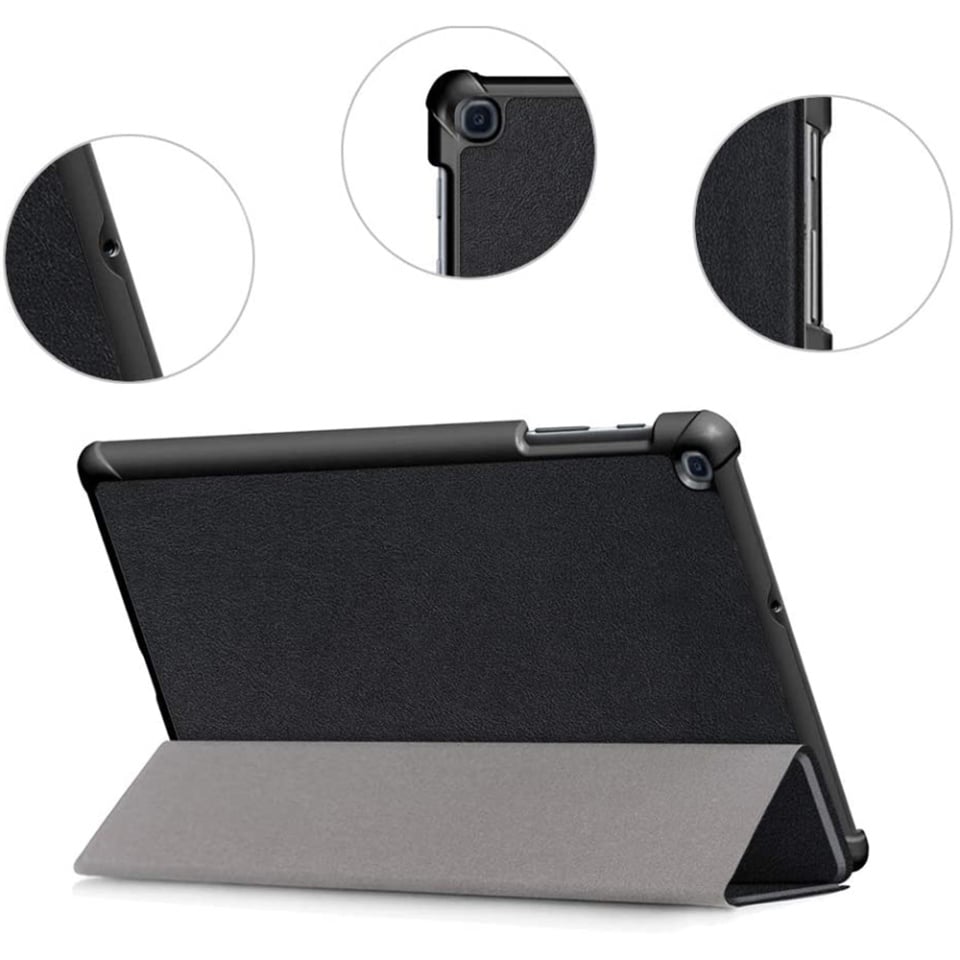 Husa tableta pentru Samsung Galaxy Tab A 10.1 2019 T510, SKYDDAR INNOVATION, cu suport Multi-Unghi si functie Sleep/Wake, FoldPro, Negru, set cu sticker