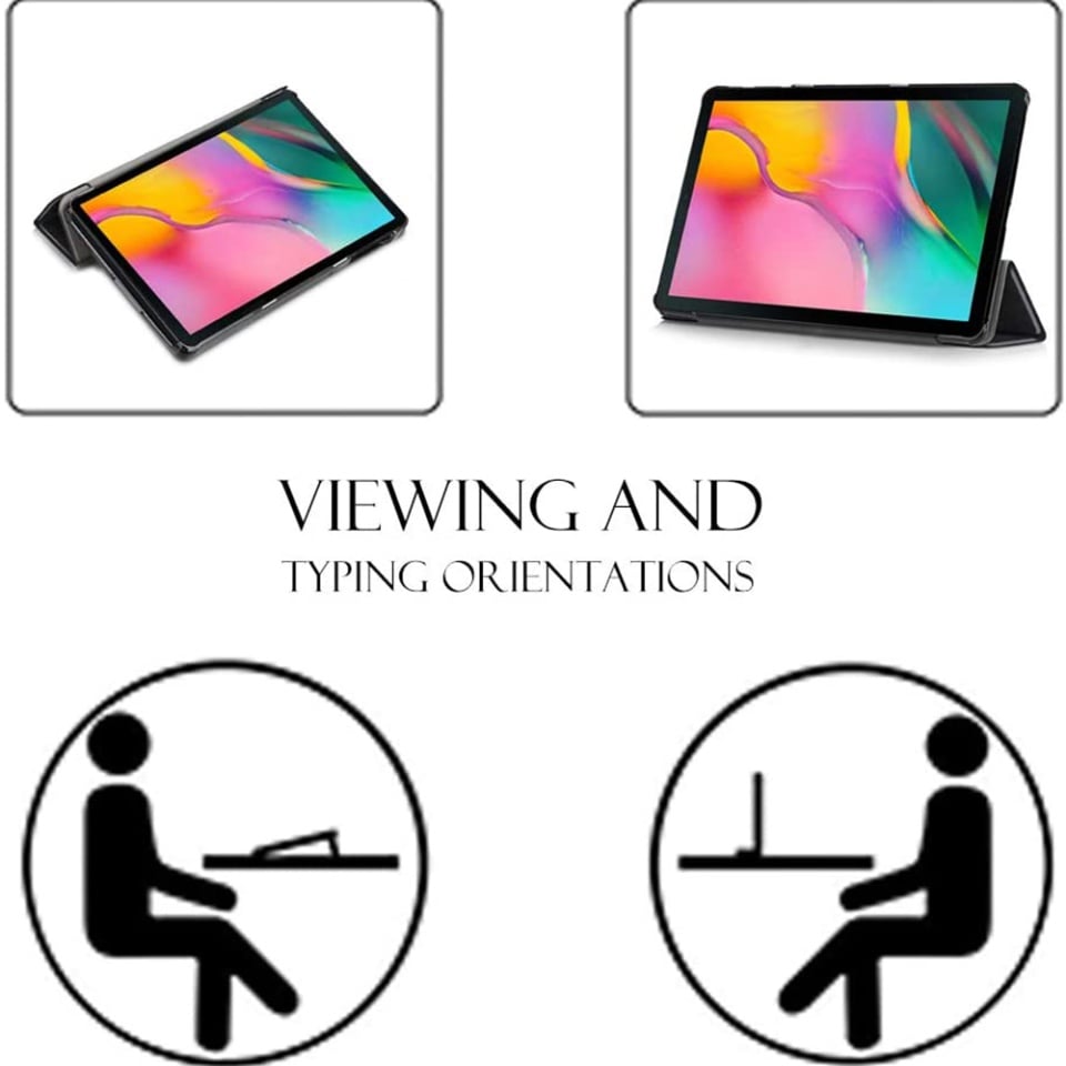 Husa tableta pentru Samsung Galaxy Tab A 10.1 2019 T510, SKYDDAR INNOVATION, cu suport Multi-Unghi si functie Sleep/Wake, FoldPro, Negru, set cu sticker