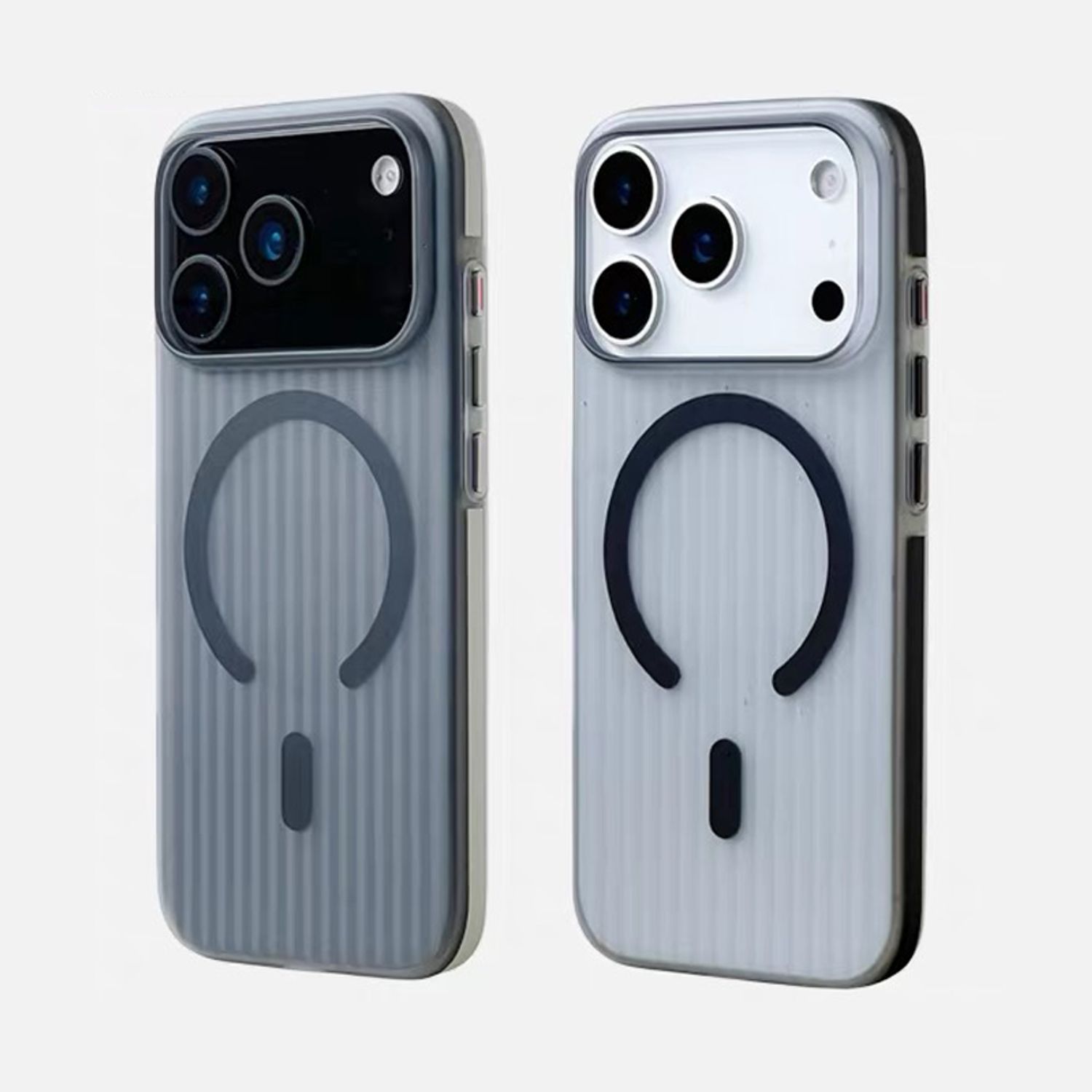 Husa telefon pentru Apple iPhone 17 Pro Max, Magnetic MagSafe, Slim, ultra-light, Antiderapant ondulat, Coaja dura mata, Negru transparent/Negru