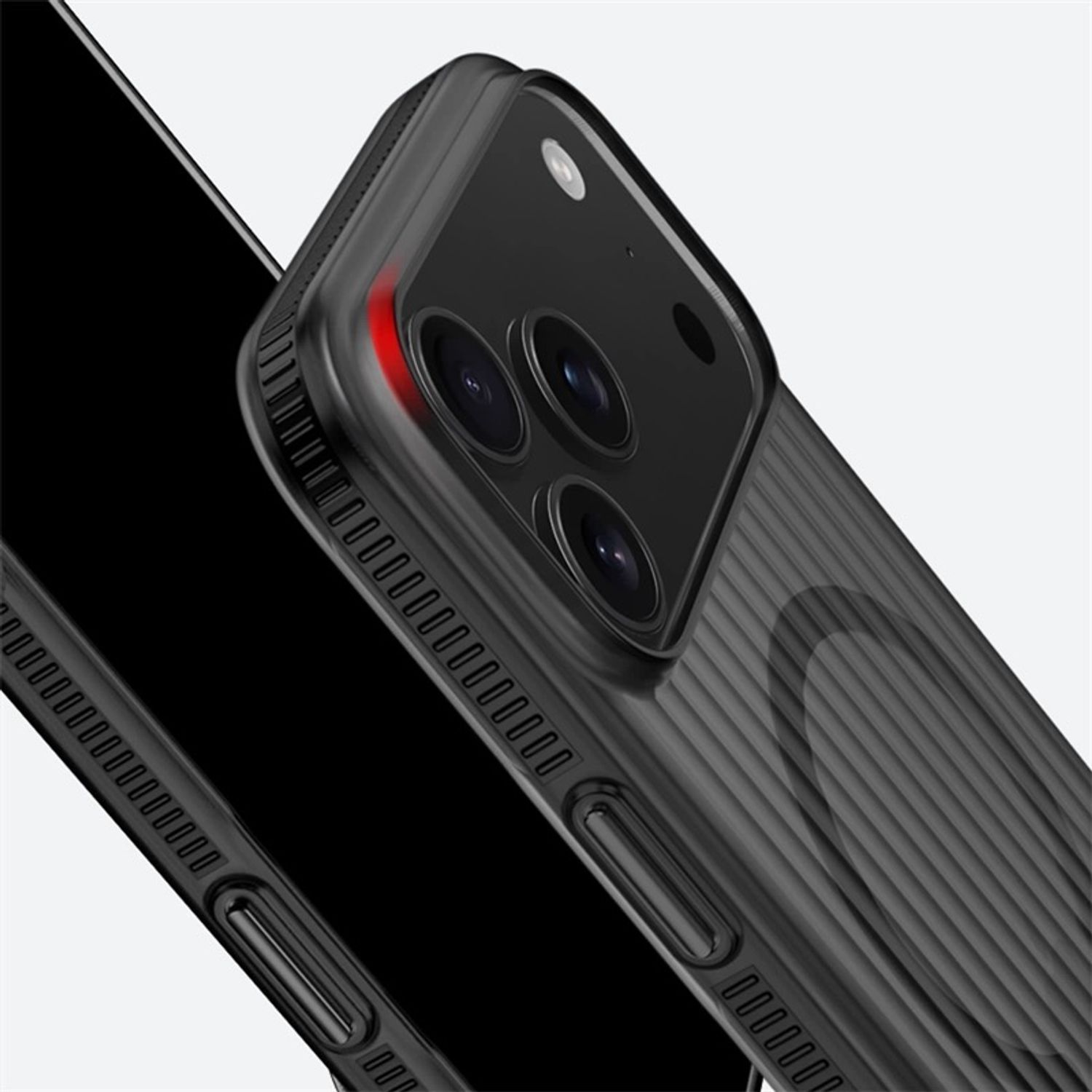 Husa telefon pentru Apple iPhone 17 Pro Max, Magnetic MagSafe, Slim, ultra-light, Antiderapant ondulat, Coaja dura mata, Negru transparent/Negru