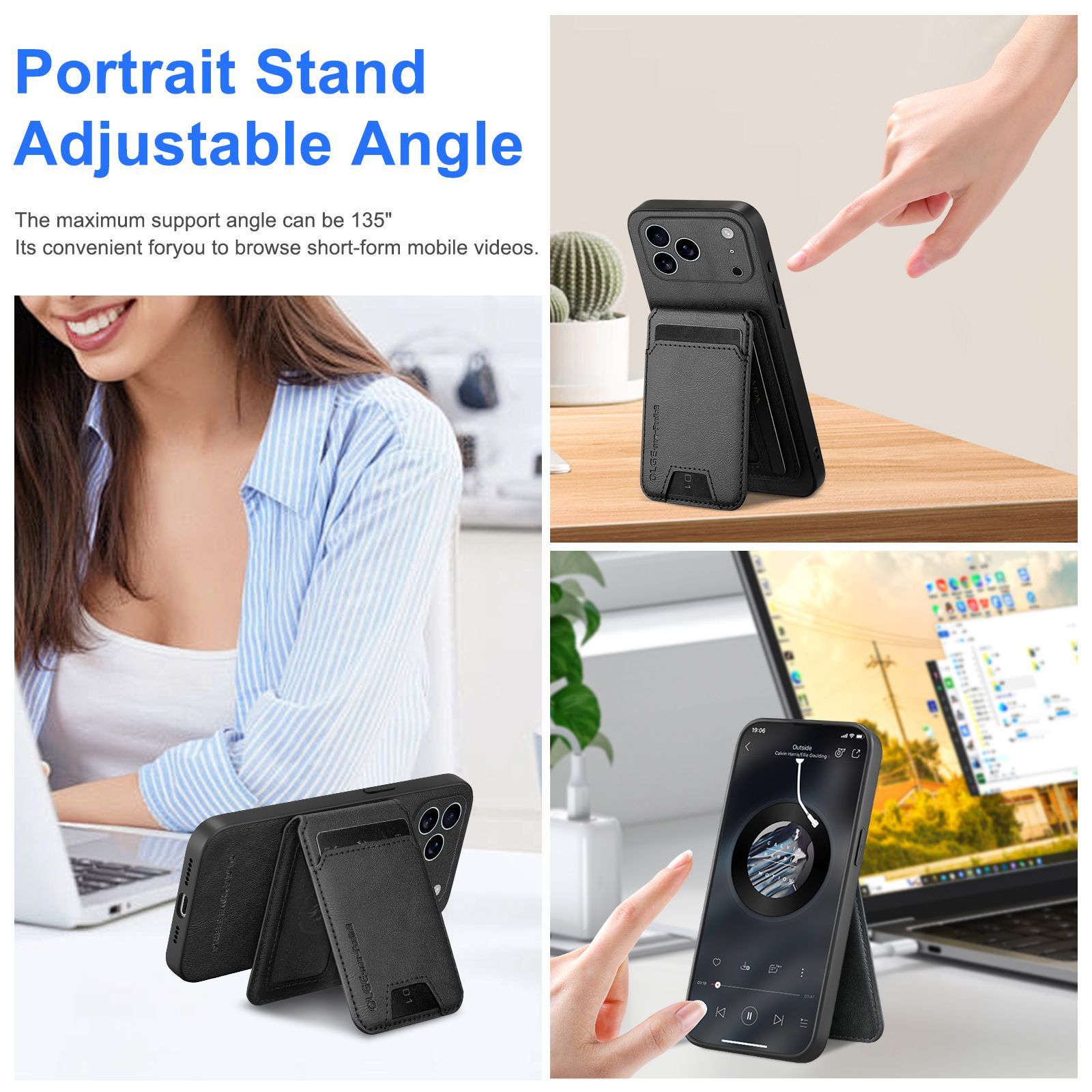 Husa pentru Apple iPhone 17 Pro Max, Piele Eleganta, Portcard Magnetic, Stand, MagSafe, Negru