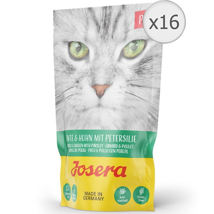 Мокра храна за котки Josera Pate Adult, Патешко и пилешко с магданоз, 16x85 гр