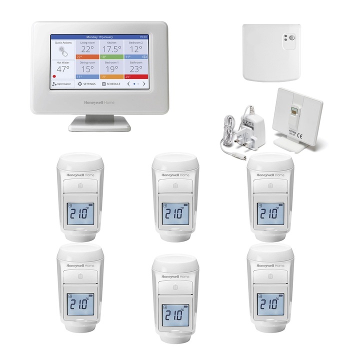 Set Pachet Honeywell Home ATP921R3052, control 6 radiatoare, Wi-Fi, 12 zone, universale