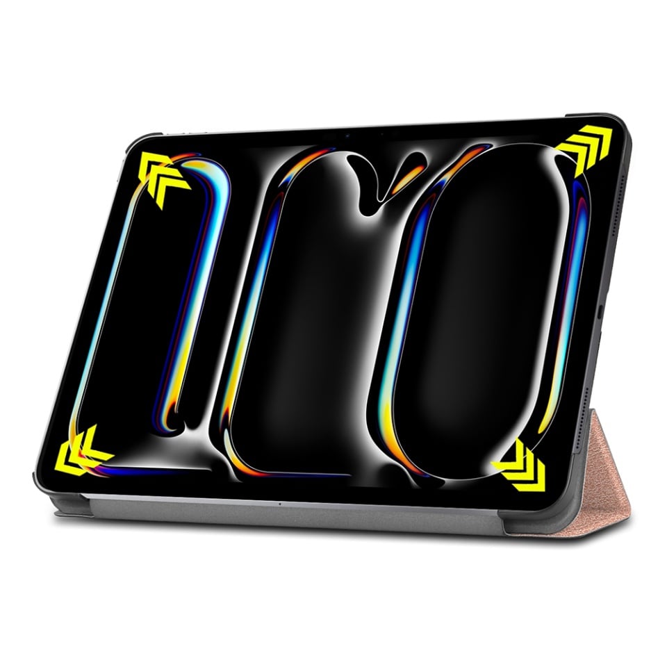 Husa tableta pentru iPad Pro 13 (2024), SKYDDAR INNOVATION, cu suport Multi-Unghi si functie Sleep/Wake, FoldPro, Roz, set cu sticker