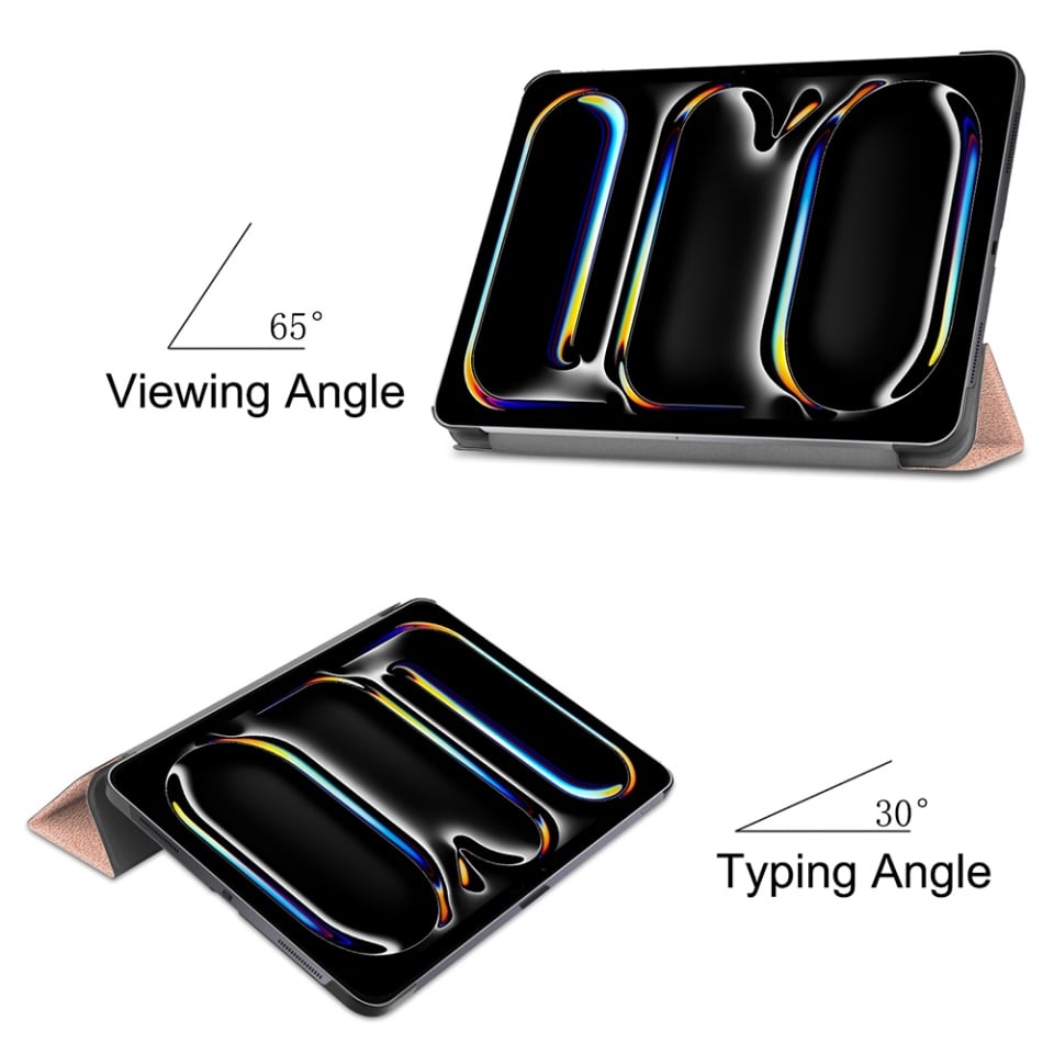 Husa tableta pentru iPad Pro 13 (2024), SKYDDAR INNOVATION, cu suport Multi-Unghi si functie Sleep/Wake, FoldPro, Roz, set cu sticker