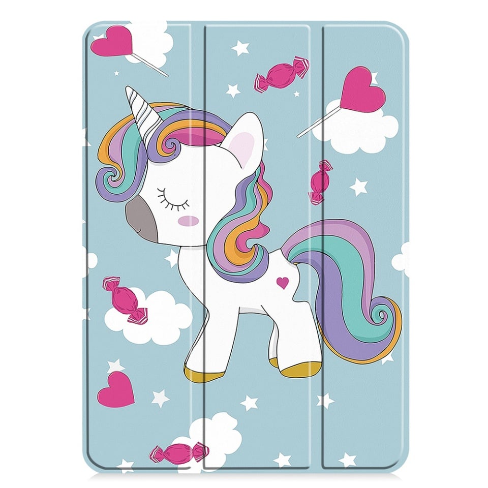Husa tableta pentru iPad Pro 11 (2024), SKYDDAR INNOVATION, cu suport Multi-Unghi si functie Sleep/Wake, FoldPro, Unicorn, set cu sticker