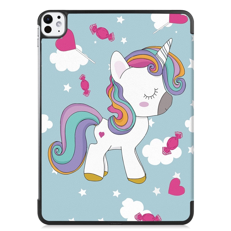 Husa tableta pentru iPad Pro 11 (2024), SKYDDAR INNOVATION, cu suport Multi-Unghi si functie Sleep/Wake, FoldPro, Unicorn, set cu sticker