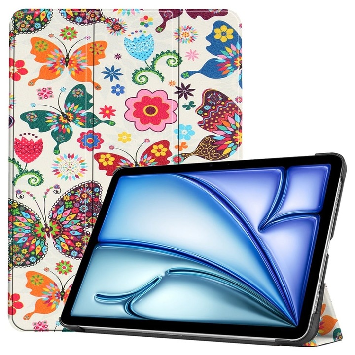 Husa tableta pentru iPad Air 11 (2024) / Air 11 (2025), SKYDDAR INNOVATION, cu suport Multi-Unghi si functie Sleep/Wake, FoldPro, Butterfly, set cu sticker