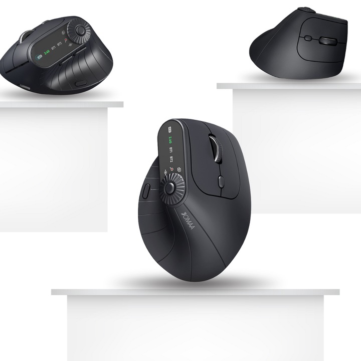 ZYNERA™ függőleges ergonomikus egér, 2.4G vezeték nélküli, kettős Bluetooth BT 5.2/3.0 csatlakozás, 4 lépésben állítható DPI, ergonomikus csuklótámasz, multifunkcionális állítható gombbal, fekete