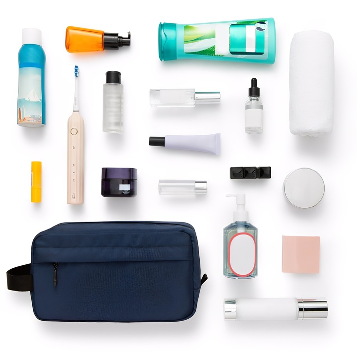 Мъжки тоалетен несесер, TREXORA, водоустойчив дизайн, голям капацитет, 22x8x15 см, син, включва торба за пране и TSA бутилки