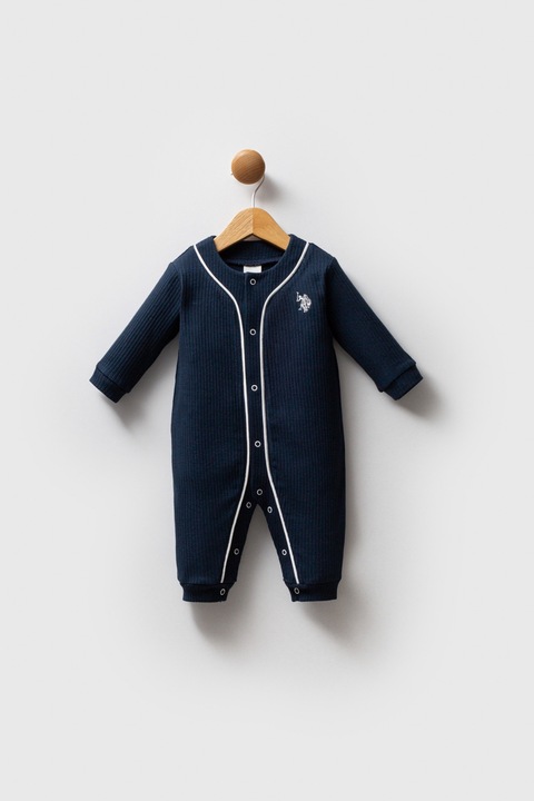 U.S. Polo Assn., Salopeta din bumbac cu logo, Alb/Bleumarin