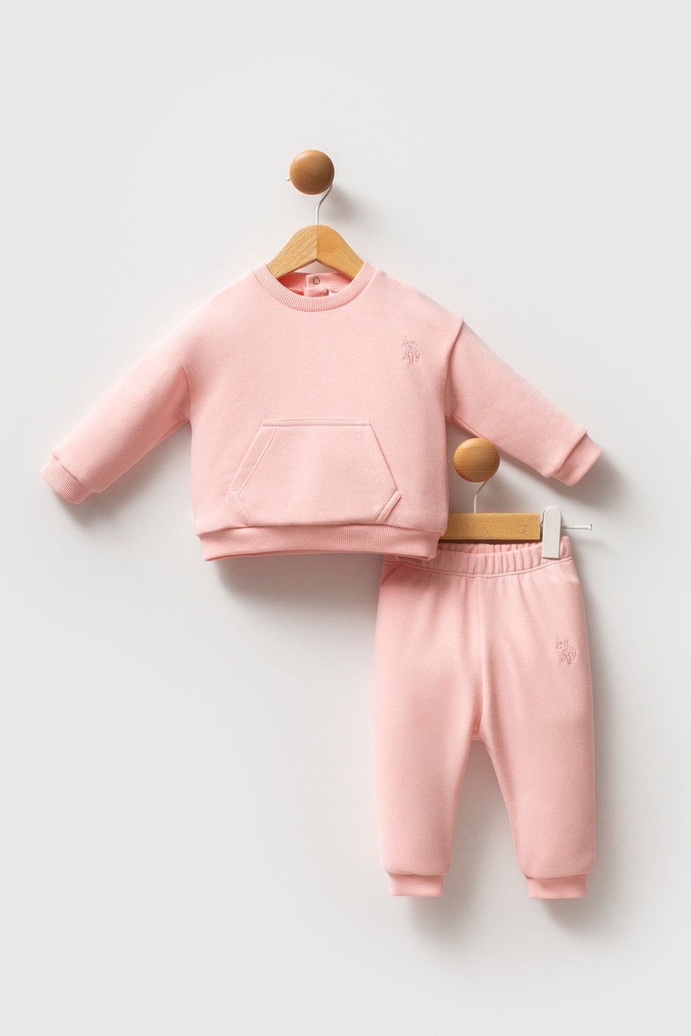 U.S. Polo Assn., Set de bluza de trening si pantaloni de trening, Roz somon, 68-74 CM