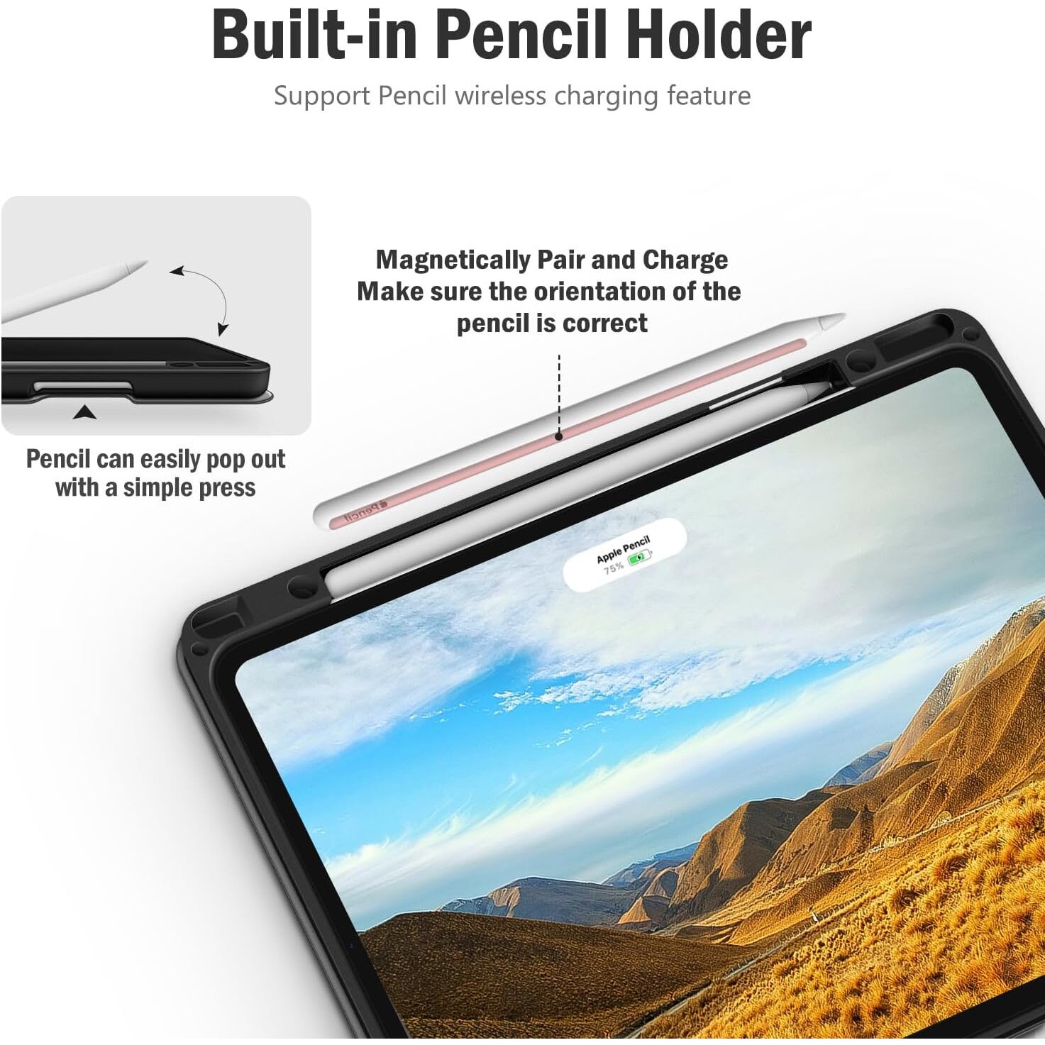 Husa pentru tableta iPad Pro 12.9" (2022/2021/2020/2018) – Compatibila cu Apple Pencil, Spate TPU Flexibil, Functie Auto Sleep/Wake, Suport Multi-Viewing si Protectie Completa, Neagra