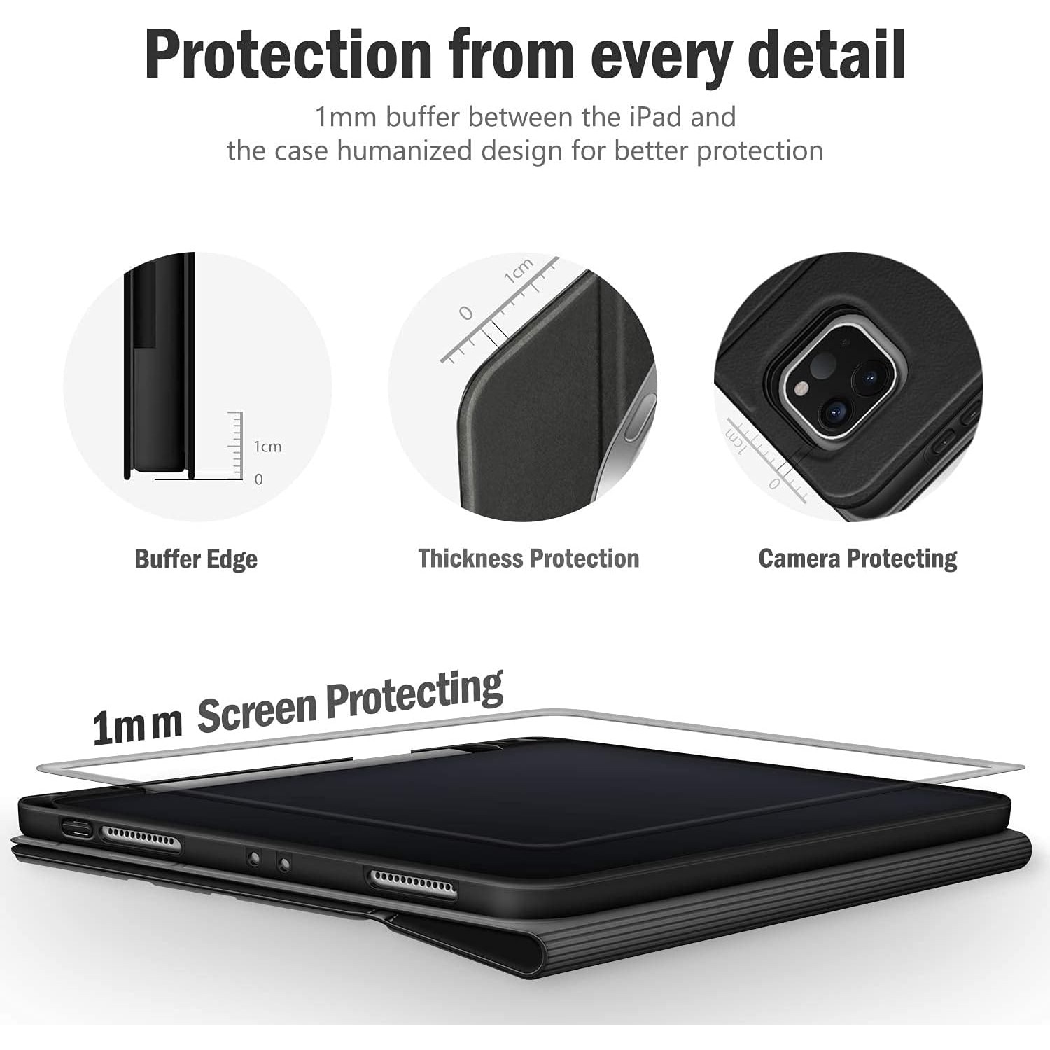 Husa pentru tableta iPad Pro 12.9" (2022/2021/2020/2018) – Compatibila cu Apple Pencil, Spate TPU Flexibil, Functie Auto Sleep/Wake, Suport Multi-Viewing si Protectie Completa, Neagra