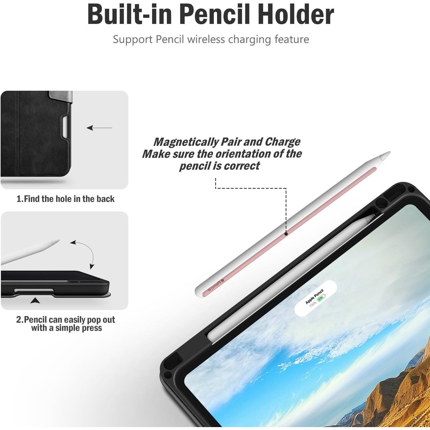 Husa pentru tableta iPad Pro 11” (2021/2020, Generatia 2) – Compatibila cu Apple Pencil, Spate TPU Flexibil, Functie Auto Sleep/Wake, Unghiuri Reglabile pentru Tastare si Vizualizare, Neagra